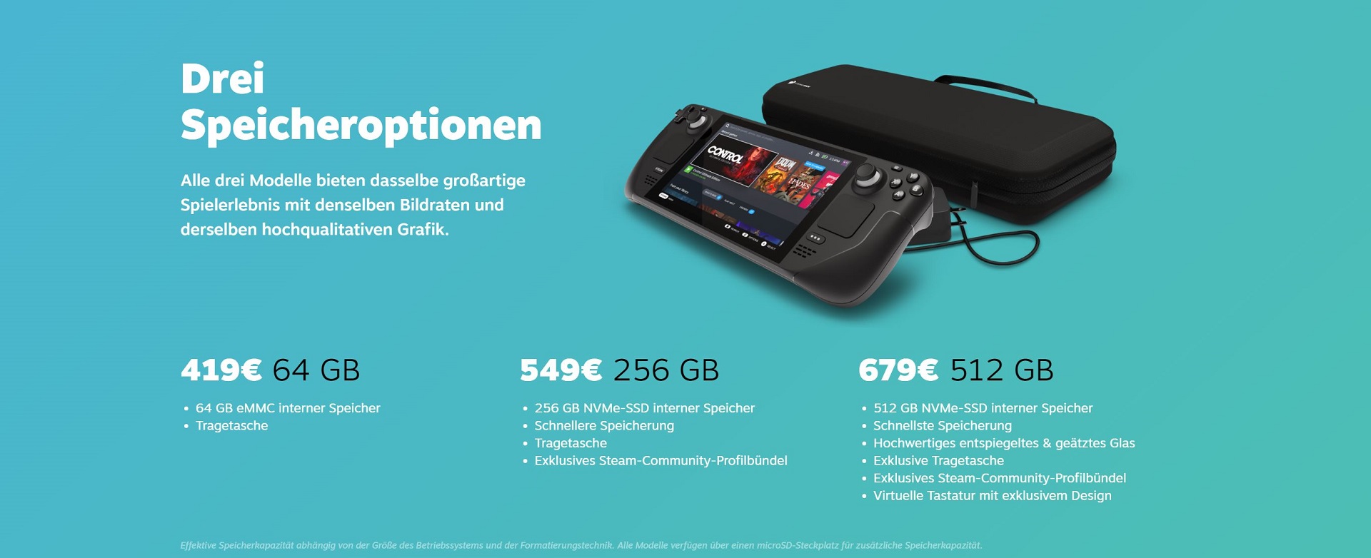 Steam Deck: Verschiedene Versionen des Handhelds