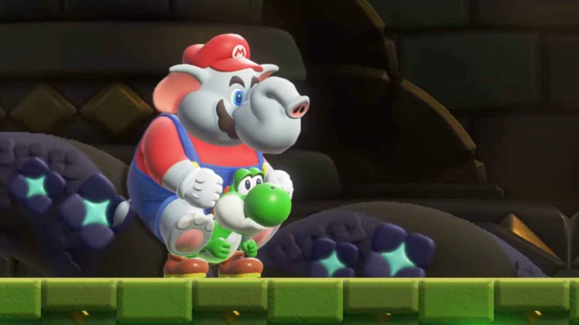 Super Mario Bros. Wonder: Mario-Elefant reitet auf einem Yoshi